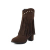 Women's High-Heeled Suede Studded Fringe Boots 89948733C