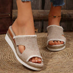 Women's Canvas Hemp Rope Wedge Slippers 64904848C