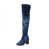 Women's Fashionable Chunk Heel Denim Over-the-Knee Boots 81332209S