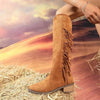 Women's Suede Fringe Knee-High Boots with Block Heel 12780587C