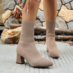 Women's Fashionable Chunk Heel Mid-calf Knitted Boots 51675228S