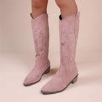 Women's Western Cowboy Boots with Embroidery and Chunky Heel Knee-High Boots 81643607C