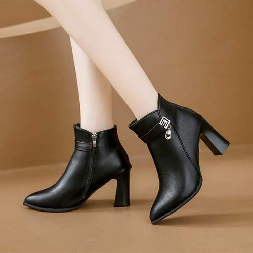 Women's Thick Heel Pointed Toe High Heel Short Boots 60676357C