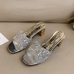 Women's Glittery One-Band Rhinestone Chunky Heel Sandals 93928188C