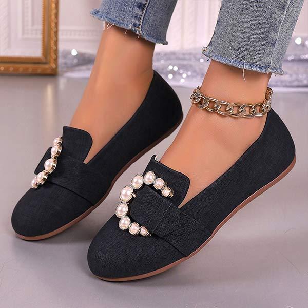 Women's Round Toe Rhinestone Slip-On Flat Shoes 26286209C