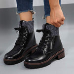 Women's Knitted Cuff Lace-Up Martin Boots 06360763C