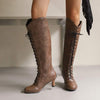 Women's Vintage Mid-Heel Lace-Up Knee-High Boots 23411818C