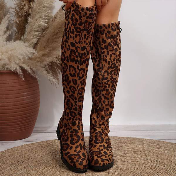 Women's Leopard Print Over-the-Knee Stretch Boots 03914668C