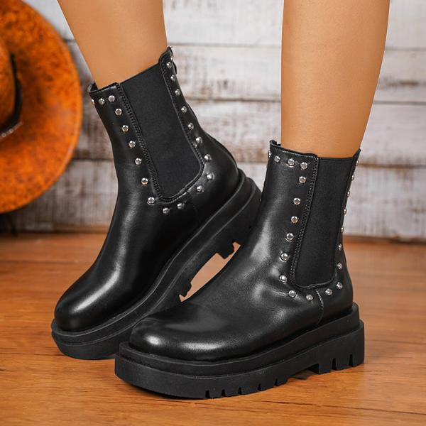 Women's Thick-soled Studded Fashion Mid-calf Boots 95220741S