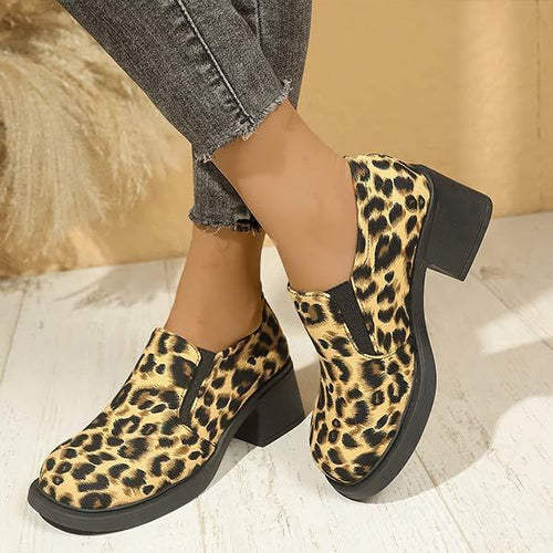 Women's Fashionable Leopard Print Chunky Heel Slip-On Shoes 54376143C