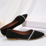 Women's Rhinestone Black Pointed Toe Slip-On Flats 72866873S