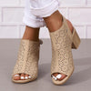 Women's Hollow Block Heel Velcro Roman Sandals 44647089C