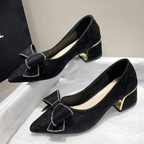 Women's Rhinestone Bow Pointed Toe High Heel Pumps 40059411C