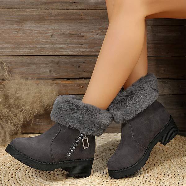 Women's Faux Fur-Cuffed Plush-Lined Cotton Boots 26467843C