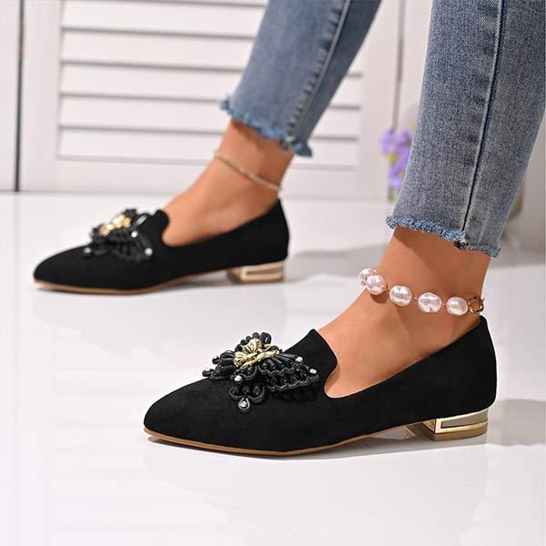 Women's Pointed Toe Beaded Shallow Flat Casual Shoes 38525316C