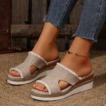 Women's Canvas Hemp Rope Wedge Slippers 64904848C