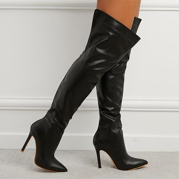 Women's Zipper Pointed Toe Stiletto Over the Knee Boots 49903151C