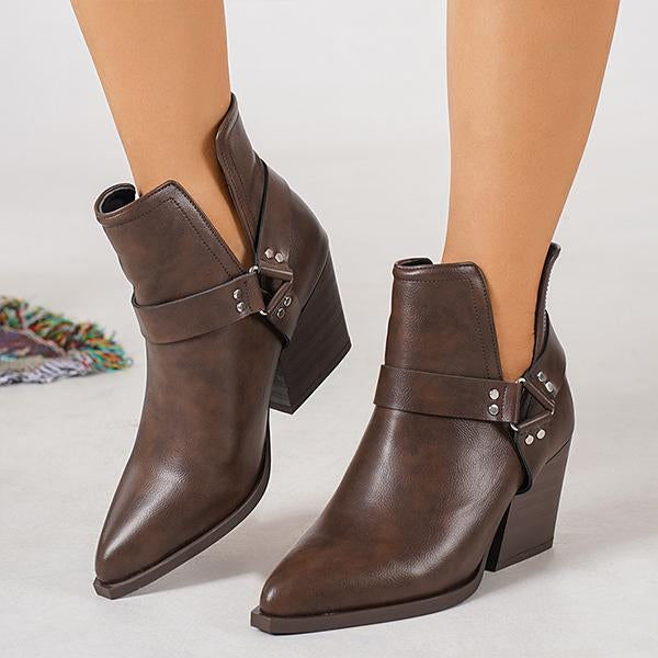 Women's Fashion Side Buckle Decorative Ankle Boots 38066315S