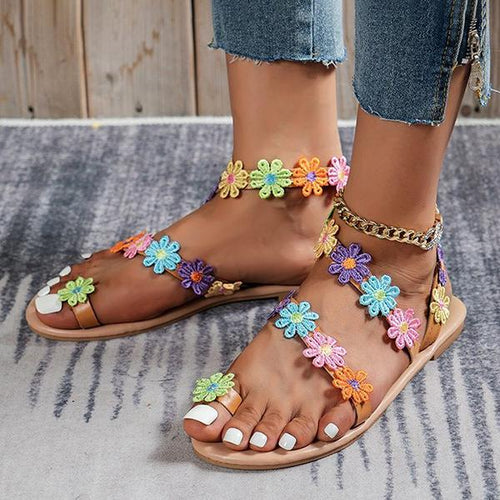 Women's Fashion Colorful Flower Beach Flip Sandals 26102989C