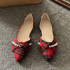 Women's Casual Plaid Pearl Pointed Toe Slip-On Flats 38569047S