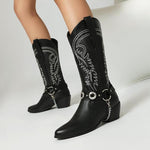 Women's Fashion Metal Buckle Chunky Heel Cowboy Boots 00949097S