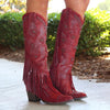 Women's Fashion Retro Rivet Chunky Heel Tassel Boots 34590647S