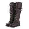 Women's High-Cut Lace-Up Riding Boots with Buckle and Studded Details 92176439C