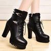 Women's High-Heel Waterproof Platform Short Boots with Lace-Up Chunky Heel and Round Toe 16910046C