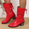 Women's Lace-Up Back Chunky Heel Mid-Calf Boots 46501714C