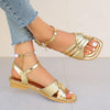 Women's Elegant Gold Cross Strap Flat Sandals 74341311S