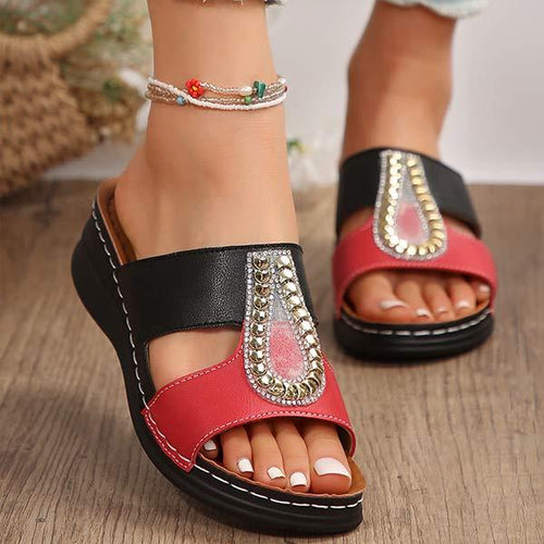 Women's Rhinestone Flat Wedge Sandals 08947916C