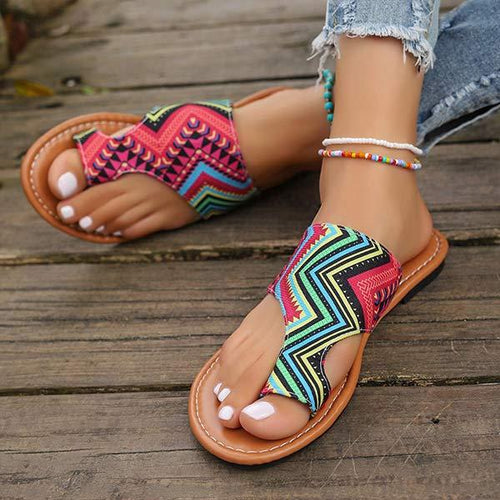 Women's Flat Color Block Printed Slip-On Slippers 10984923C