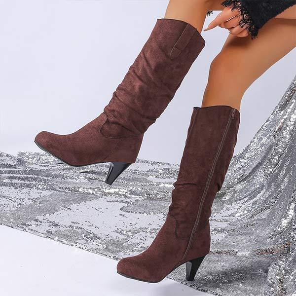 Women's Suede High-Heel Ruched Mid-Calf Boots 48610720C