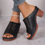Women's Cutout Chunky Heel Sandals 56002723C