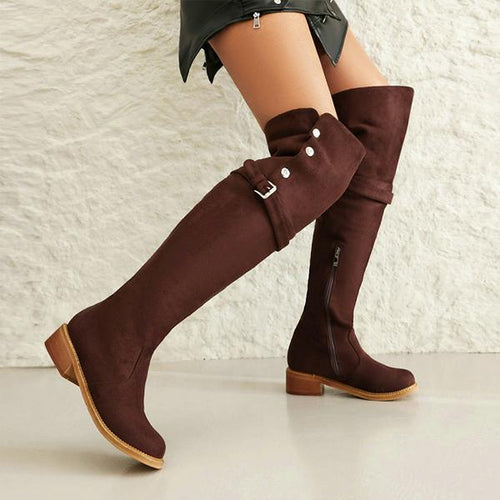 Women's Casual Suede Buckle Studded Over-the-Knee Boots 04023737S