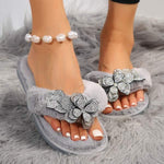 Women's Rhinestone Fashion Furry Slides 32638789C