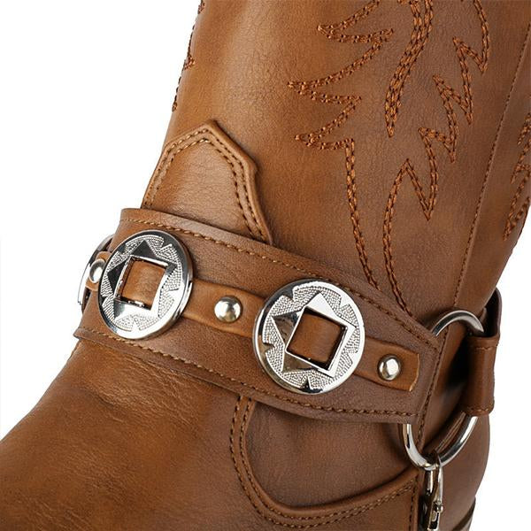 Women's Vintage Metal Buckle Knee-High Cowboy Boots 76440161S