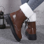 Women's Fur-Trimmed Lace-Up Thick-Soled Mid-Calf Boots 29631132C