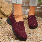 Women's Suede Slip-On Shoes with Rhinestone Detailing 11851945C