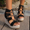 Women's Front Lace-Up Peep Toe Platform Wedge Sandals 96642994C