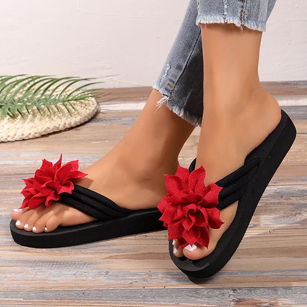 Women's Fashion Flower Black Flip Flops 23732202C