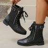 Women's Chunky Heel Lace-Up Side Zipper Martin Boots 06698581C