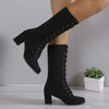 Women's Lace-Up Suede Block Heel Knee-High Boots 77293264C