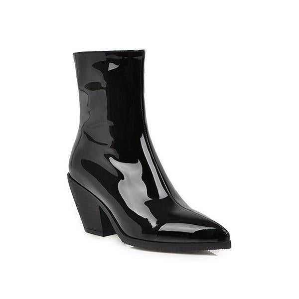 Women's Fashion Patent Leather Pointed Toe Ankle Boots 30622601S