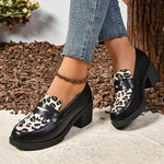 Women's Retro Leopard Block Heel Loafers 40641790S