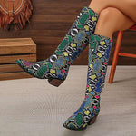 Women's Fashion Snake Print Pointed Toe Knee-High Boots 72541871S