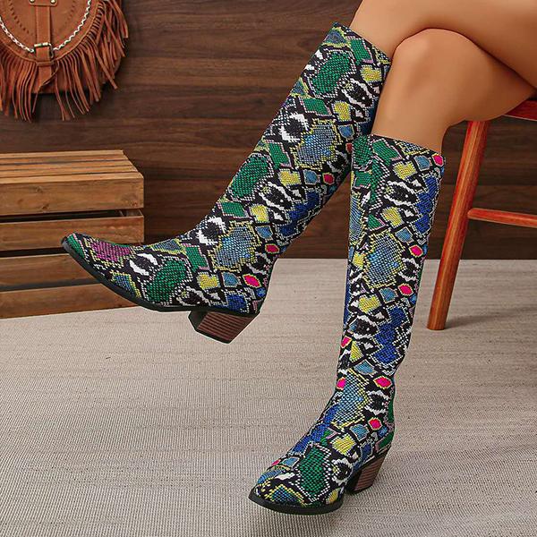 Women's Fashion Snake Print Pointed Toe Knee-High Boots 72541871S