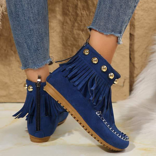 Women's Flat Fringe Studded Ankle Boots 77857904C