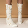 Women's Rivet Embroidered Mid-calf Rider Western Boots 99025364S