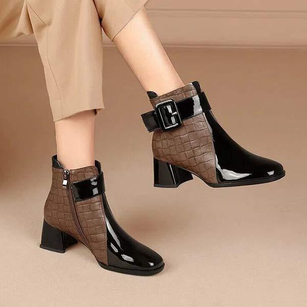 Women's Color-Block Chunky Heel Ankle Boots 57066656C